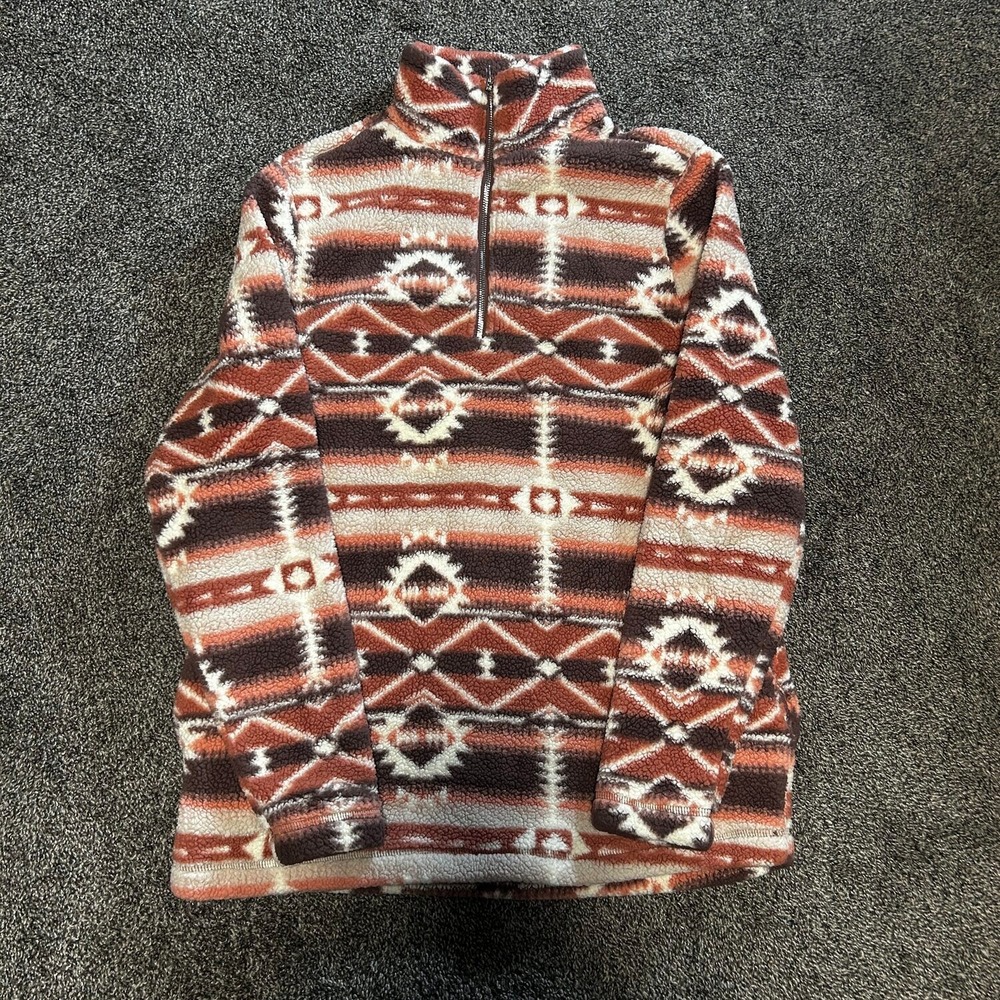 Sterling Kreek Fleece Pullover Women XS Brown Southwestern Aztec 1/4 Zip